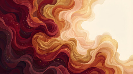 Fototapeta premium Dynamic abstract wave pattern with warm red to yellow gradient and sparkling gold glitter texture, a fluid artistic background.