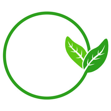 Green circular line frame with twin leaves ornament for eco friendly branding and organic lifestyle logo design