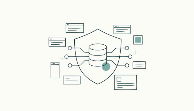 Digital Security Shield Protecting Database Information and Data.