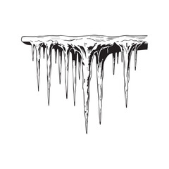 Fototapeta premium Hand drawn hanging icicles sketch vintage engraving style winter illustration 