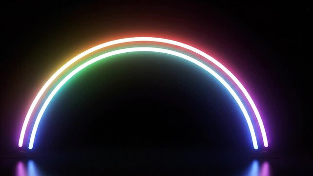 Rainbow neon light banner with vibrant glow and clean modern abstract background