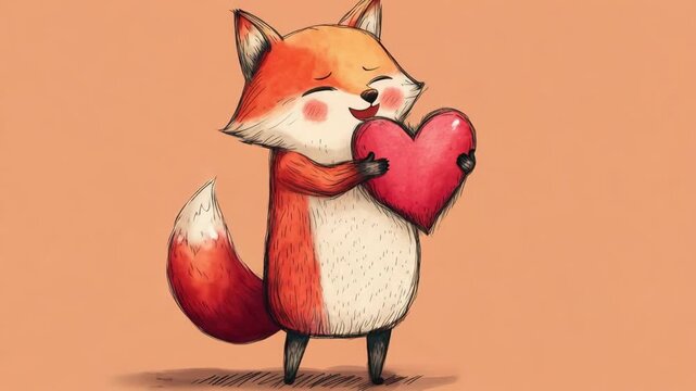 Adorable fennec fox character holding a heart, symbolizing love and affection