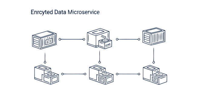 Encrypted Data Microservice Diagram Illustrating Data Flow and Security.