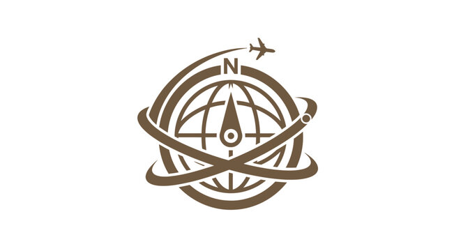 Elegant Compass and Globe Logo Depicting Global Travel and Navigation.