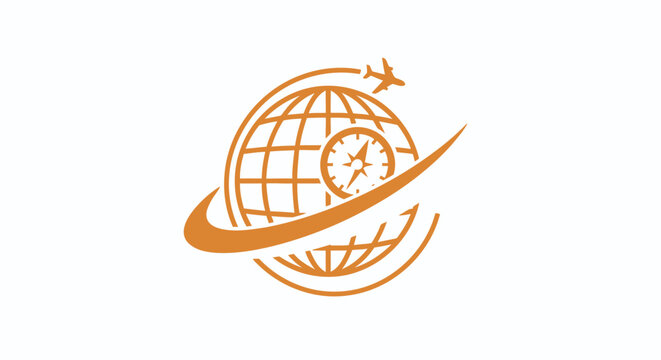 Elegant Globe with Airplane and Clock for Travel Agency Logo.
