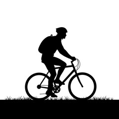 Obraz premium Bicycling Silhouette: Silhouette of a cyclist rides along a grassy path, capturing the essence of outdoor exercise and the joy of cycling. 