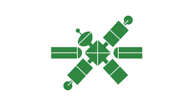 Green Satellite Illustration on White Background for Space Exploration.