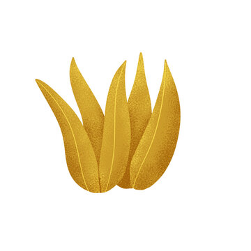 Textured Long Leaves Illustration &ndash; Golden Botanical Natural Leaf Cluster