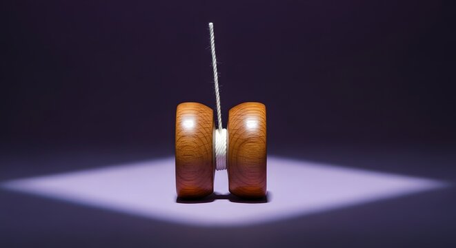 Wooden Yo-Yo with String on Purple Background