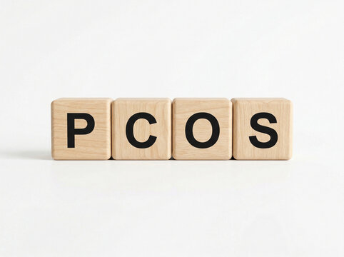 pcos word formed with clean letter blocks on white background for healthcare awareness and medical advertising concept