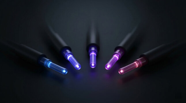 Extreme Macro of Glowing Fiber Optic Cable End with Negative Space for Copy