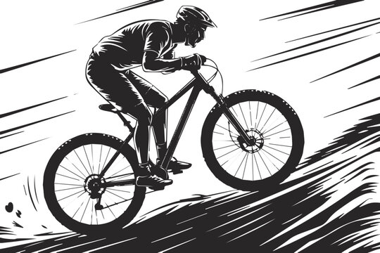 Biker silhouette with motion lines on trail