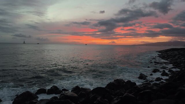 After sunset. Magic Island Lagoon, Ala Moana Regional Park, City of Honolulu, Ohau, Hawaii. Pacific Ocean