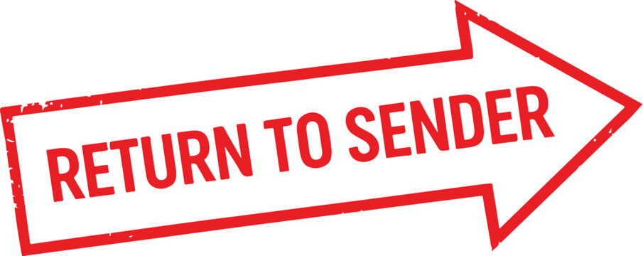 Red arrow pointing right with text Return to Sender in distressed font vector