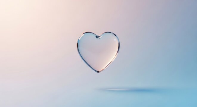 A transparent heart-shaped object floating in mid-air against a gradient background.