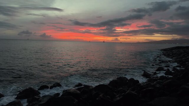 After sunset. Magic Island Lagoon, Ala Moana Regional Park, City of Honolulu, Ohau, Hawaii. Pacific Ocean