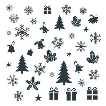 Christmas tree snowflake gift icons.