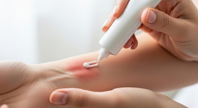 Applying topical cream to skin wound.
