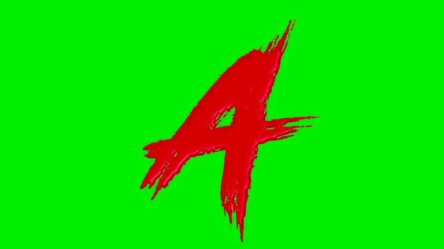Alphabet collection with liquid red paint brush strokes on a green screen background.