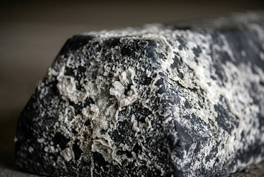 Close-up of a rubber parking block encrusted with efflorescence and salt scale