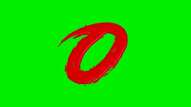 Alphabet collection with liquid red paint brush strokes on a green screen background.