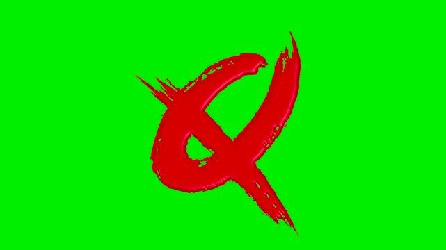Alphabet collection with liquid red paint brush strokes on a green screen background.