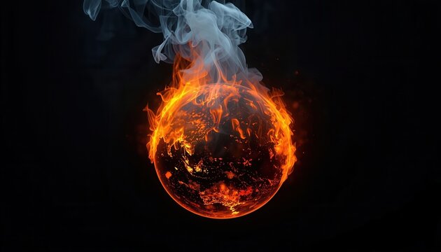 Fiery Celestial Sphere: The intensity of a celestial sphere is dramatically depicted, engulfed in flames and billowing smoke. The visual represents the raw power and untamed force of the universe.
