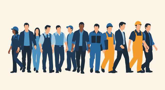 Group of Diverse Workers and Professionals in Uniforms for May Day or Labor Day Concept