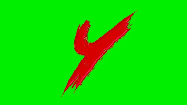 Alphabet collection with liquid red paint brush strokes on a green screen background.