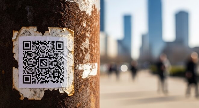 QR code on city street post.