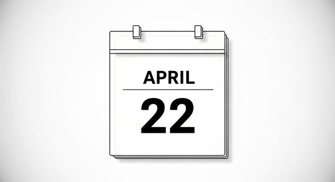 Calendar page showing april 22 isolated on white background