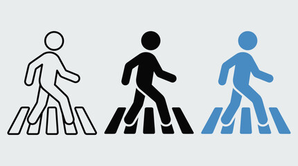 Crosswalk sign. Pedestrian crossing the road icon. Person walking cross the road. Zebra roadsign vector illustration. Man walk symbol. Human safety sidewalk pictogram. © mohibul