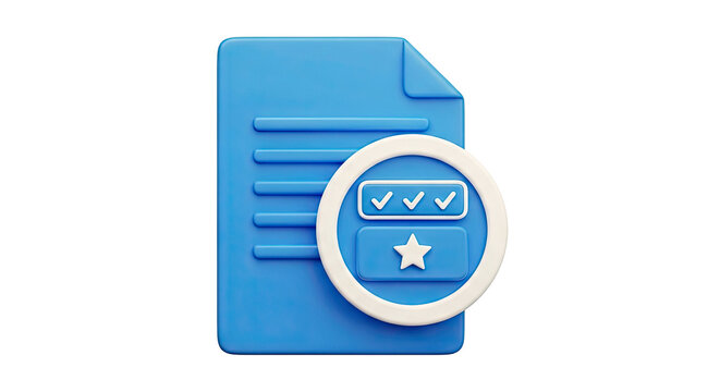 3D Icon of Blue Document with Checkmarks and Star