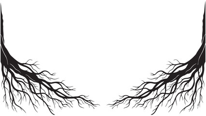 Fototapeta premium Intricate illustration of strong tree roots branching out on a white background, symbolizing growth and connection