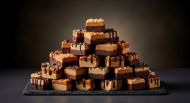 Assorted chocolate cakes dessert pyramid.