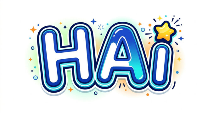 Vector 3D text effect "Hai" greeting in colorful cartoon style, friendly typography isolated on white background