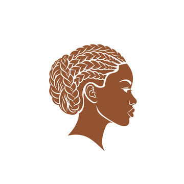 Profile silhouette of African American woman with intricate braids