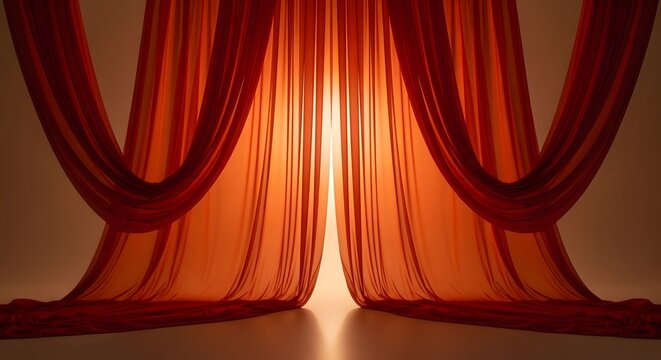 Elegant Red Curtains with Warm Lighting - Stage or Background