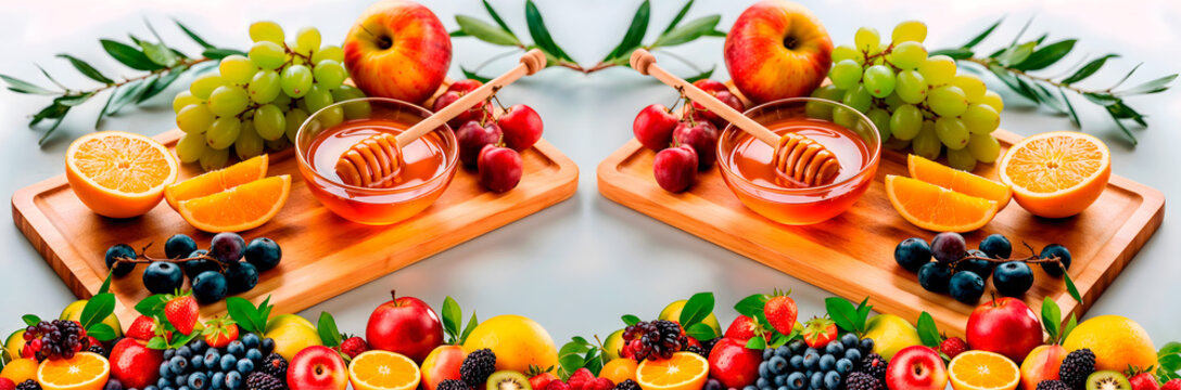 Olive branches with fruits and honey bowlolive