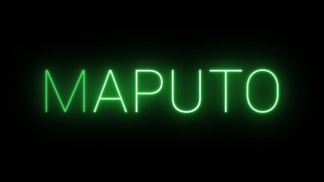 Flickering neon green glowing maputo sign animated on black background