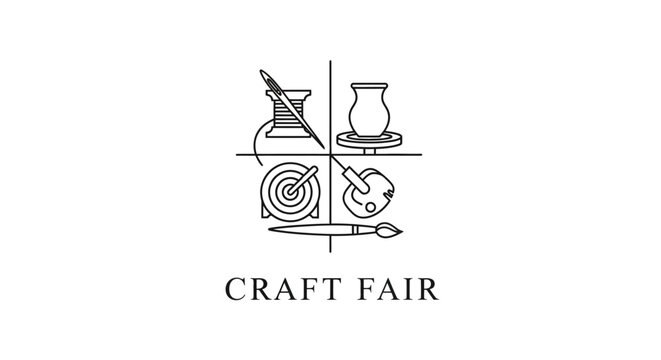 Craft Fair Logo: Sewing, Pottery, Target, Paint Brush, Woodworking - Vector Art