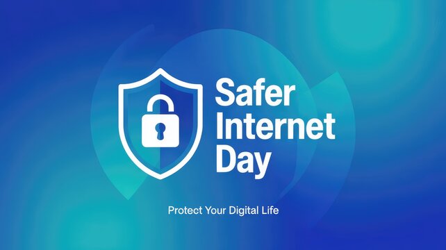 Safer Internet Day graphic with shield padlock symbol promoting online security and data p