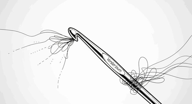 Crochet Hook Creating Delicate Thread Art with Abstract Swirls