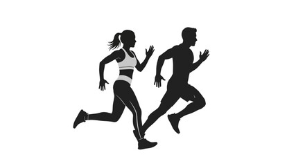 Obraz premium Running silhouettes athletic couple isolated white background conceptual design