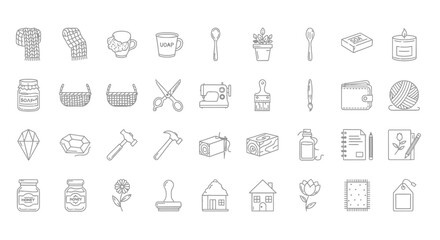 Handcrafted Objects and Tools Collection: DIY, Crafting, and Hobby Icons © Ahda