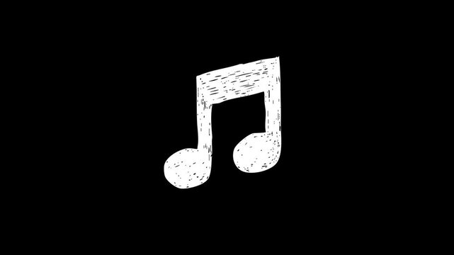 Hand-drawn, white, musical, note, animation, on, black, background, featuring, an, organic, wiggling, sketch, effect, for, music, vlogs, and, creative, storytelling, highlights.
