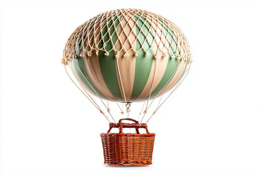 Colorful hot air balloon with vibrant rainbow pattern floating in sky travel concept isolated on white background
