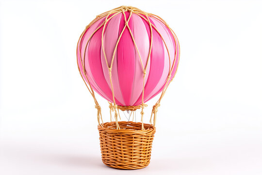 Colorful hot air balloon with vibrant rainbow pattern floating in sky travel concept isolated on white background
