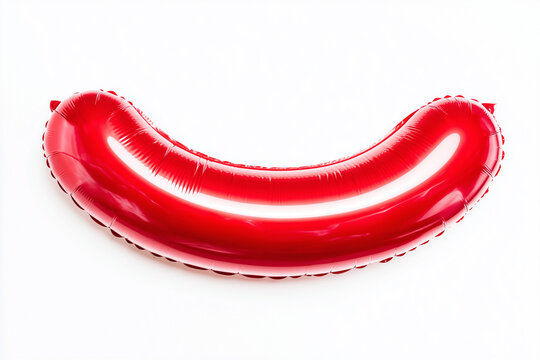 Inflatable hot dog balloon toy with mustard detail in playful cartoon style isolated on white background
