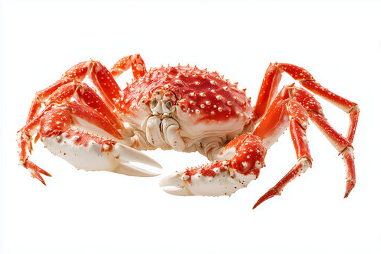 Cooked red crab with detailed shell texture and seafood presentation isolated on white background
